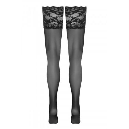 Bas autofixants large jarretière dentelle noir - Cotelli Legwear