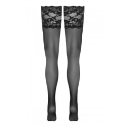 Bas autofixants large jarretière dentelle noir - Cotelli Legwear