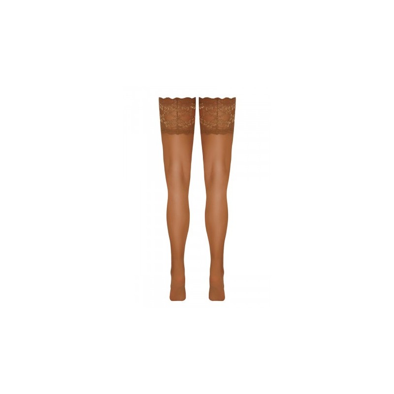 Bas autofixants large jarretière dentelle beige - Cotelli Legwear