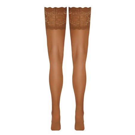 Bas autofixants large jarretière dentelle beige - Cotelli Legwear