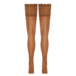 Bas autofixants large jarretière dentelle beige - Cotelli Legwear