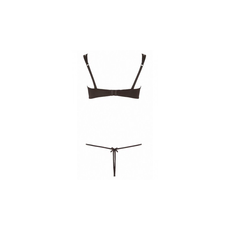 Ensemble dentelle string ouvert et seins nus noir - Cottelli Lingerie