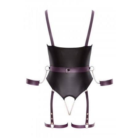 Body à jarretelles ouvert avec menottes - Cottelli Bondage