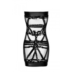 Mini robe floquée à épaules nues Bondesque F359 - Noir Handmade