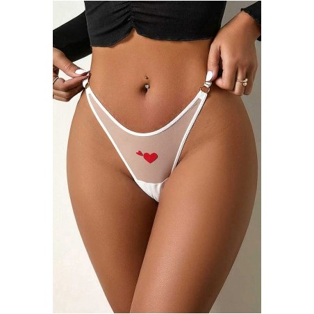 String coeur et strass Blanc - Litolu Lingerie