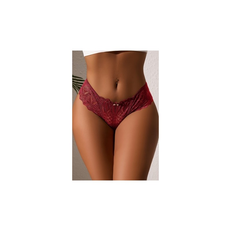 String dentelle dos lacé Bordeaux - Litolu Lingerie