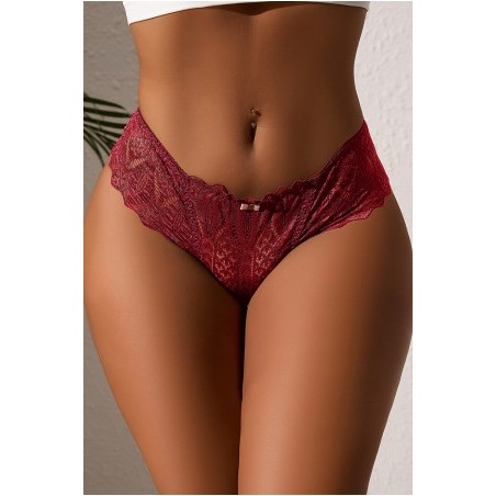 String dentelle dos lacé Bordeaux - Litolu Lingerie