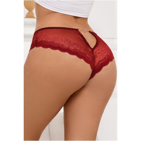 Tanga dentelle bijou Coeur Bordeaux - Litolu Lingerie