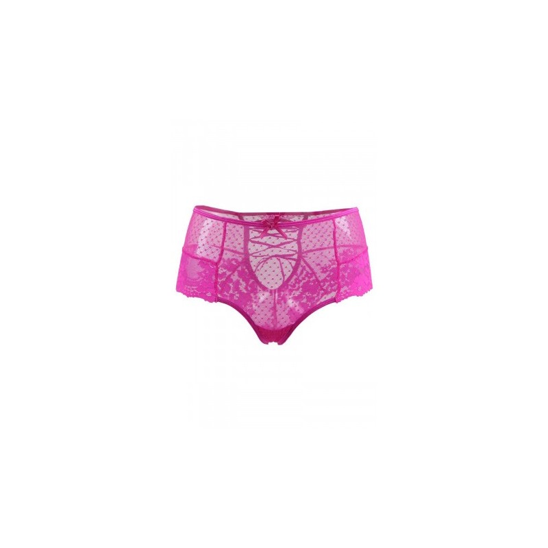Tanga lacé dentelle taille haute Rose - Litolu Lingerie