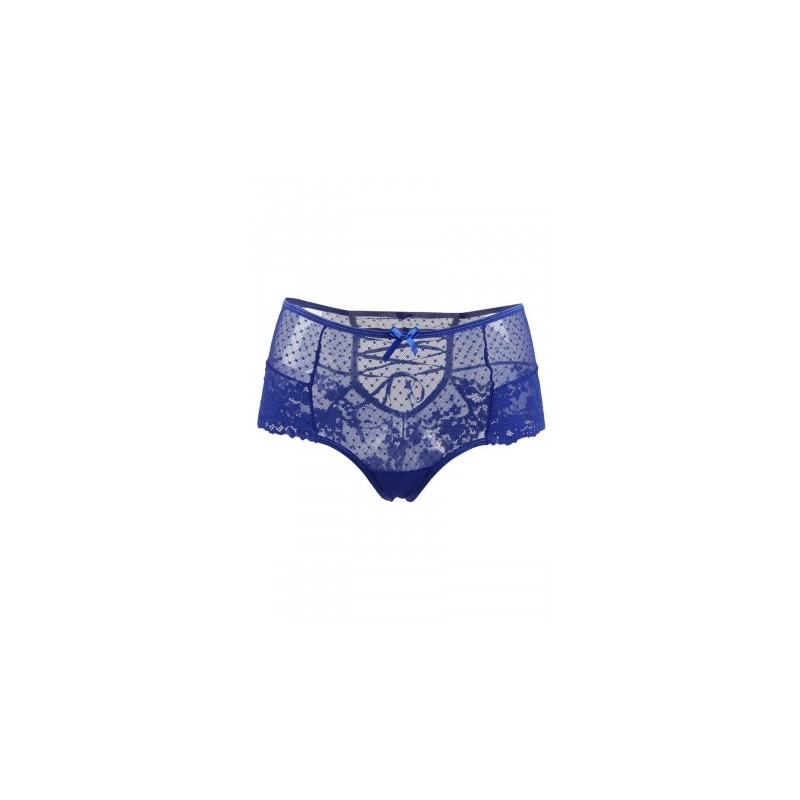 Tanga lacé dentelle taille haute Bleu - Litolu Lingerie