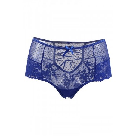 Tanga lacé dentelle taille haute Bleu - Litolu Lingerie