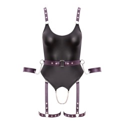 Body bondage à jarretelles noir & violet Cotelli | Sensual-Shop