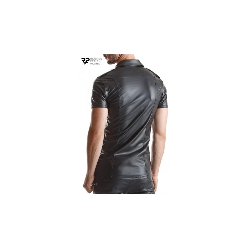 Chemise manches courtes wetlook noire Luca - Regnes